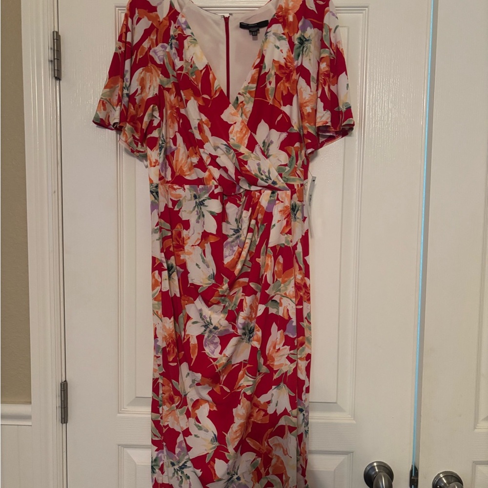 Maggy London Floral Midi Dress - Red and Orange